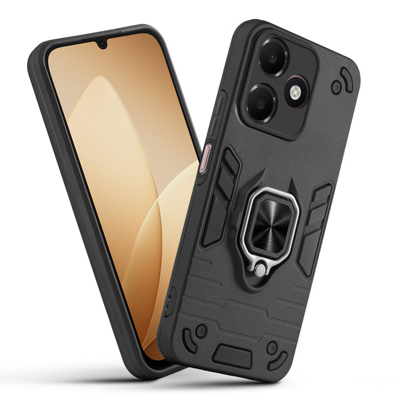 Front and back view of Oppo A6C 4G fitted with a protective case and ring grip