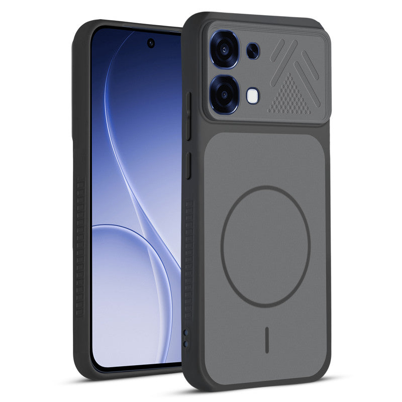Front and back view of Black protective back cover for Oppo F31 5G with textured sides, camera guard and slim fit design.