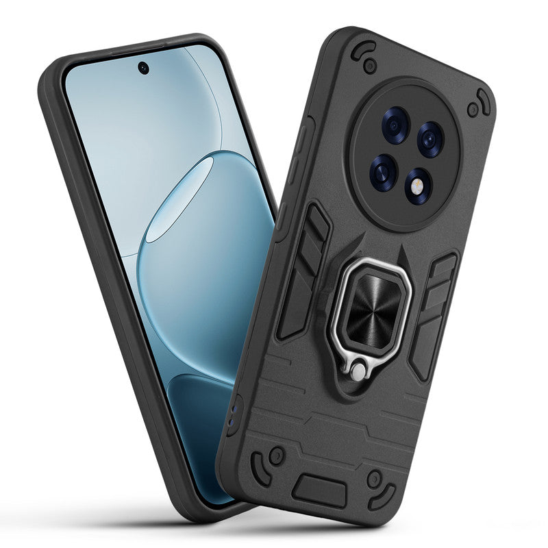 Front and back view of Oppo F31 Pro Plus 5G fitted with a protective case and ring grip