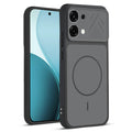 Front and back view of Black protective back cover for Oppo F33 5G with textured sides, camera guard and slim fit design.