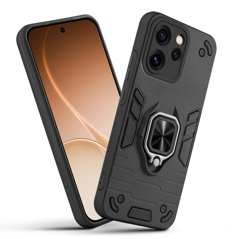Front and back view of Oppo Reno 15 Pro Mini 5G fitted with a protective case and ring grip