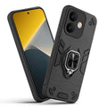 Front and back view of POCO X8 5G fitted with a protective case and ring grip