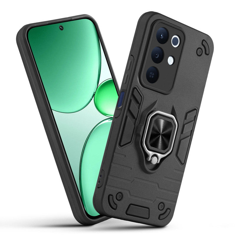 Front and back view of Realme 15x 5G fitted with a protective case and ring grip