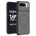 Front and back view of Black protective back cover for Realme 16 5G with textured sides, camera guard and slim fit design.
