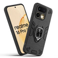 Front and back view of Realme 16 Pro 5G fitted with a protective case and ring grip