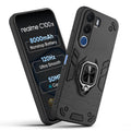 Front and back view of Realme C100x 5G fitted with a protective case and ring grip