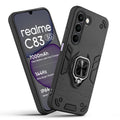 Front and back view of Realme C83 5G fitted with a protective case and ring grip