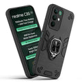 Front and back view of Realme C85 5G fitted with a protective case and ring grip