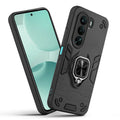Front and back view of Realme P4x 5G fitted with a protective case and ring grip