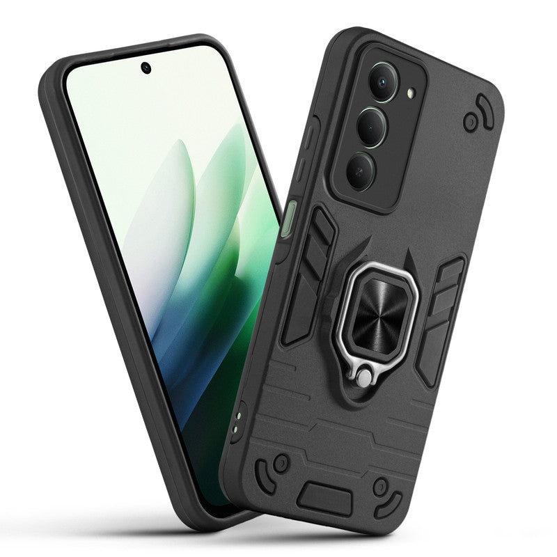 Front and back view of Redmi Note 15 5G fitted with a protective case and ring grip