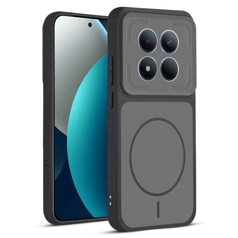 Front and back view of Black protective back cover for Redmi Note 15 Pro 5G with textured sides, camera guard and slim fit design.