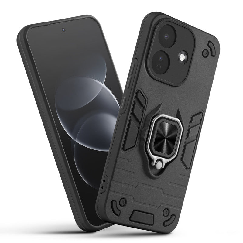 Front and back view of Redmi Note 17 Pro 5G fitted with a protective case and ring grip
