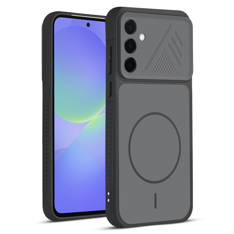 Front and back view of Black protective back cover for Samsung A36 5G with textured sides, camera guard and slim fit design.