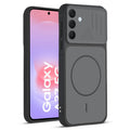 Front and back view of Black protective back cover for Samsung A37 5G with textured sides, camera guard and slim fit design.