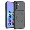 Front and back view of Black protective back cover for Samsung A57 5G with textured sides, camera guard and slim fit design.
