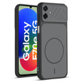Front and back view of Black protective back cover for Samsung F70e 5G with textured sides, camera guard and slim fit design.