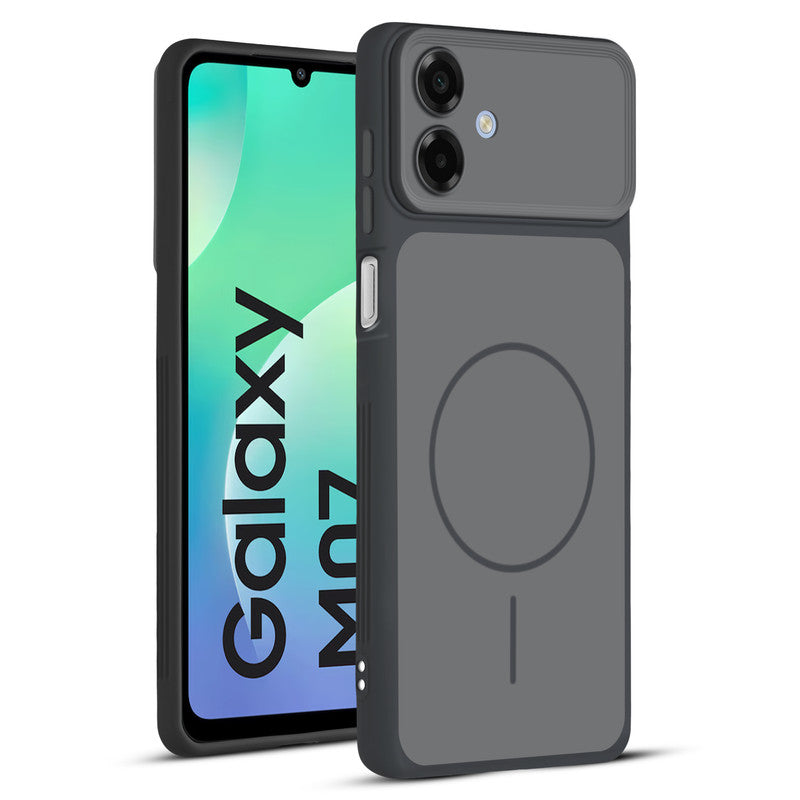 Full protective dual tone Black silicone case for Samsung M07 showing front and back design coverage