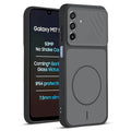 Front and back view of Black protective back cover forSamsung M17 5G with textured sides, camera guard and slim fit design.