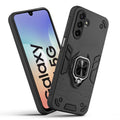 Front and back view of Samsung M17 5G fitted with a protective case and ring grip
