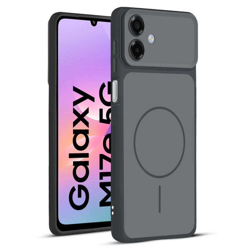 Full protective dual tone Black silicone case for Samsung M17e 5G showing front and back design coverage