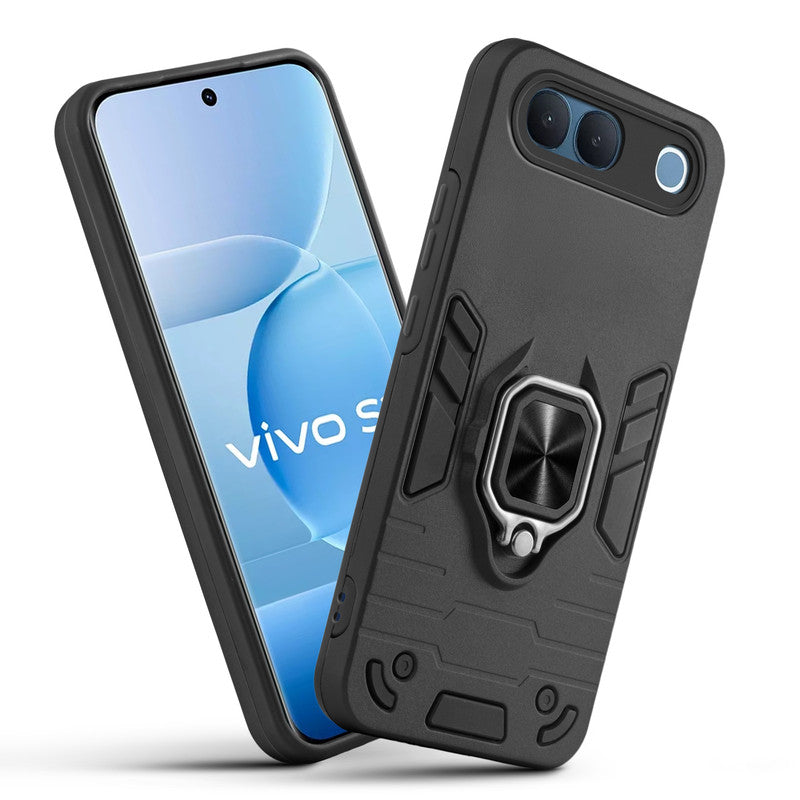 Front and back view of Vivo S2 5G fitted with a protective case and ring grip