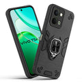 Front and back view of Vivo T5x 5G fitted with a protective case and ring grip