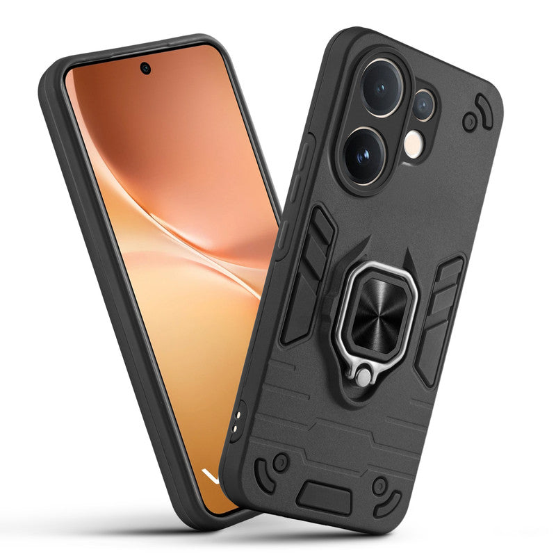 Front and back view of Vivo V60 5G fitted with a protective case and ring grip