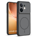Front and back view of Black protective back cover for Vivo V60 5G with textured sides, camera guard and slim fit design.