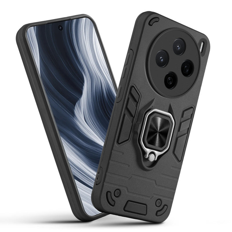 Front and back view of Vivo X200T 5G fitted with a protective case and ring grip