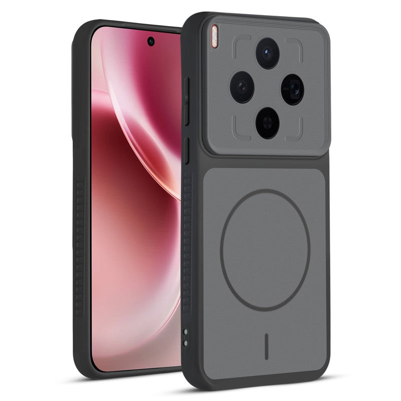 Front and back view of Black protective back cover forMotorola Vivo X300 5G with textured sides, camera guard and slim fit design.
