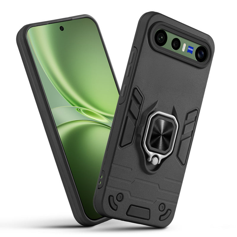 Front and back view of Vivo X300 FE 5G fitted with a protective case and ring grip