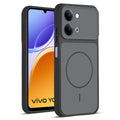 Front and back view of Black protective back cover for Vivo Y05 4G with textured sides, camera guard and slim fit design.