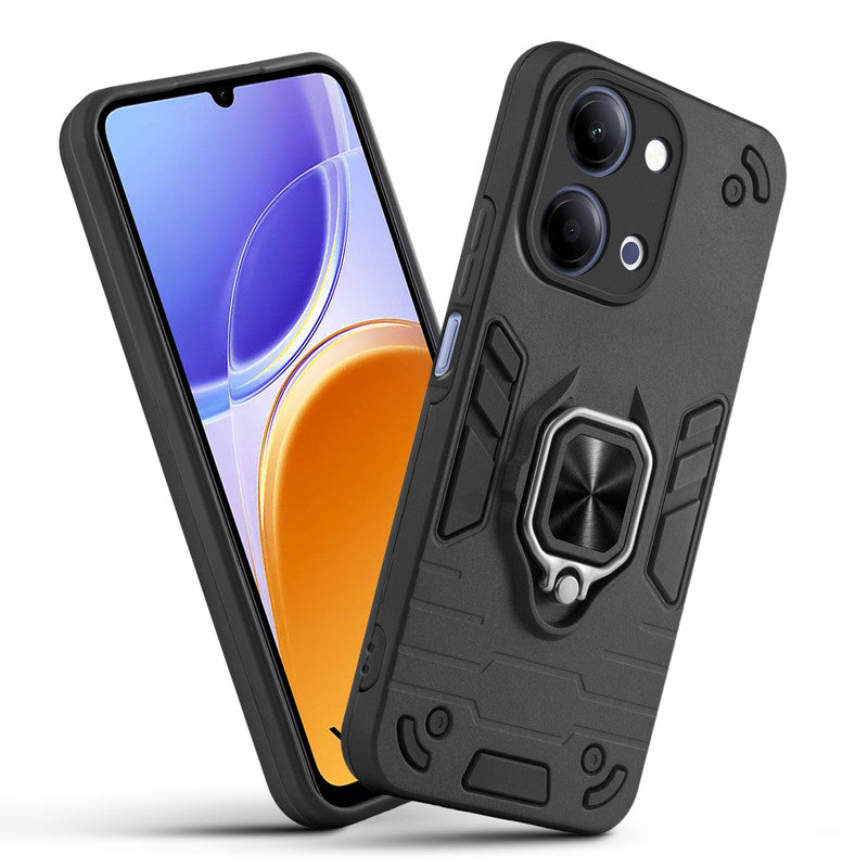Front and back view of Vivo Y05 4G fitted with a protective case and ring grip