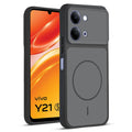 Front and back view of Black protective back cover for Vivo Y21 5G with textured sides, camera guard and slim fit design.