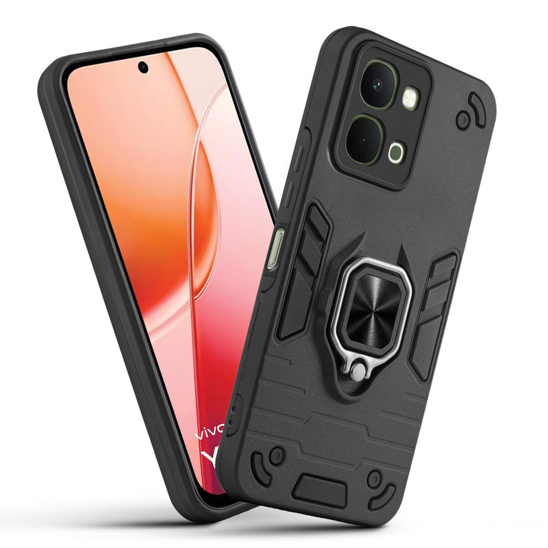 Front and back view of Vivo Y51 Pro 5G fitted with a protective case and ring grip