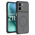 Front and back view of Black protective back cover for iQOO Z11x 5G with textured sides, camera guard and slim fit design.