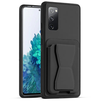All in One Premium Leather Back Cover for Samsung S20 FE 5G with Card Slot & Foldable Grip Holder