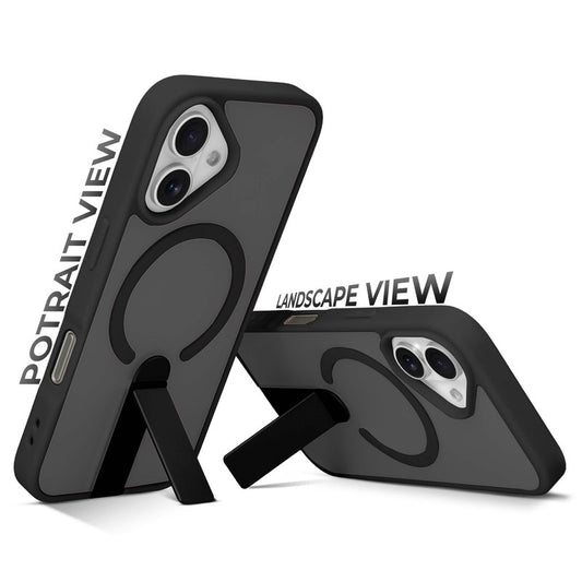 3-in-1 Frosted Back Case for Apple iPhone 16 with Magnetic Support, Vertical Stand & Silicone Grip