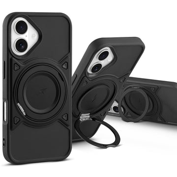 MagSafe Compatible with Metal Finish Ring Stand & Silicone Grip Back Case For Apple iPhone 16 Plus