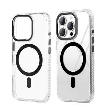 Premium Crystal Clear Hard Back Case For Apple iphone 16 Pro Max with Strong MagSafe Magnet & Colored Metal finish Ring Camera Protection