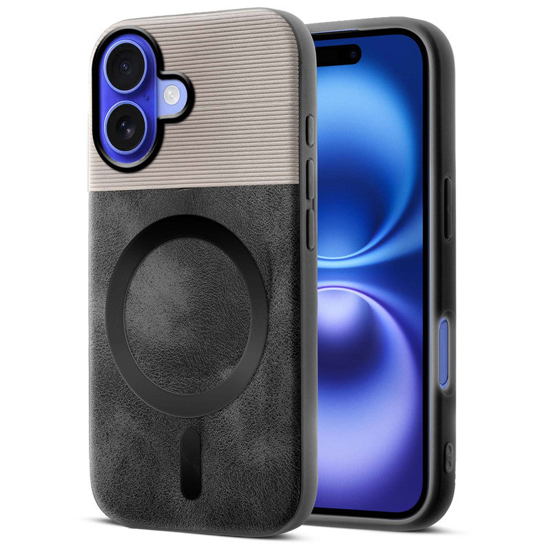 Smooth PU Leather Back Cover for Apple iPhone 16 , MagSafe Support & Soft Fabric Inside