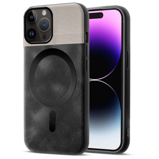 Smooth PU Leather MagSafe Back Cover for Apple iPhone 14 Pro Max