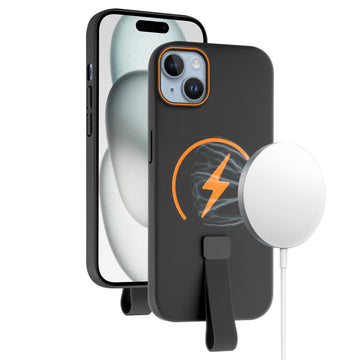 Compact and Stylish Silicon Finish Hard Cover For Apple iPhone 15 with Integrated Grip Strap & MagSafe Charging Support