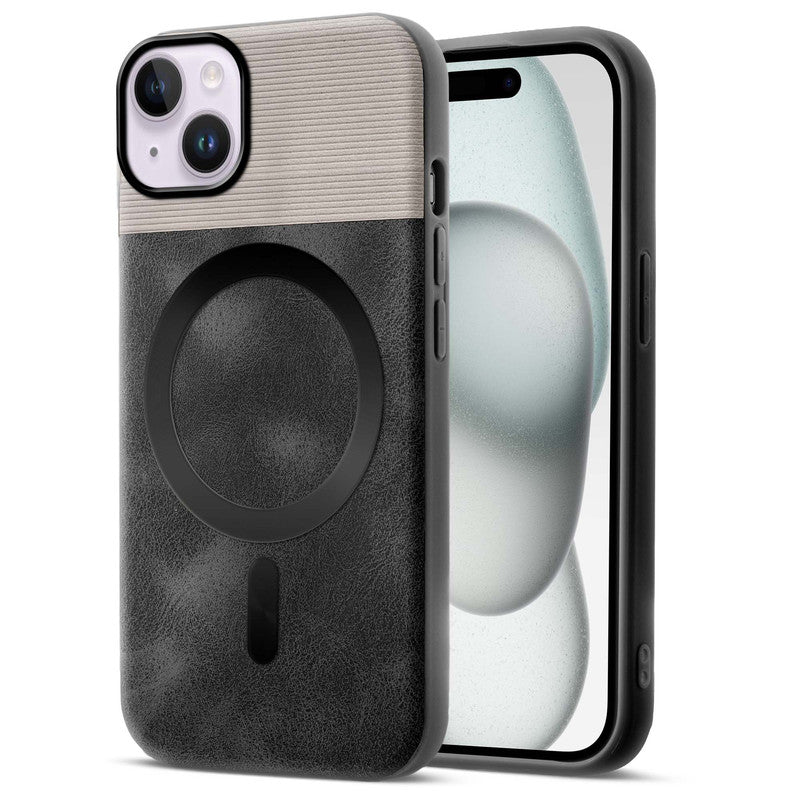 Smooth PU Leather MagSafe Back Cover for Apple iPhone 15 Plus