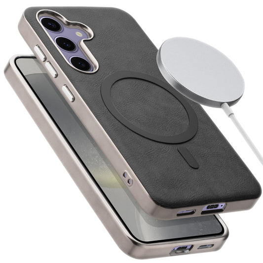 Premium Faux Leather MagSafe Compatible Case for Samsung S24 5G With Metal Finish Edges