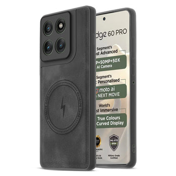 Refined PU Leather Case for Motorola Moto Edge 60 Pro 5G , with Support for MagSafe & Wireless Accessories