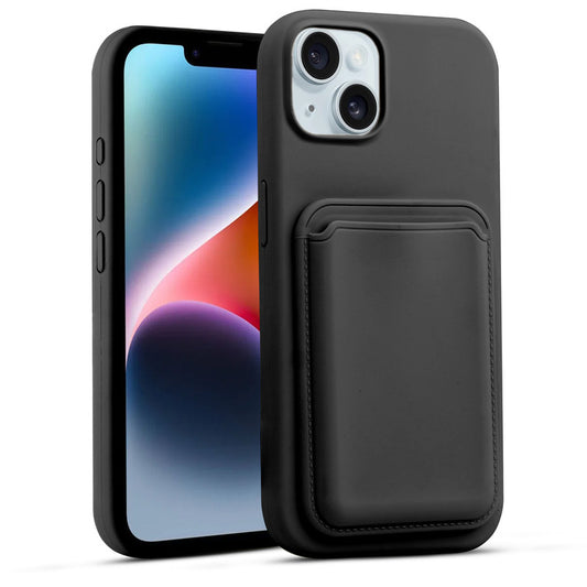 Silicon Magnetic Wireless Charging Back Case For Apple iPhone 14 with Detachable Card Holder