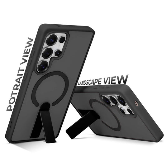 3-in-1 Frosted Back Case for Samsung S23 Ultra 5G with Magnetic Support, Vertical Stand & Silicone Grip