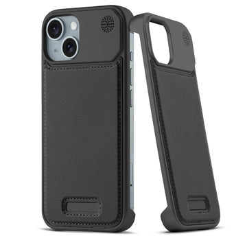 Elegant Designed Metallic Finish Leather Bracket Case For Apple iPhone 15