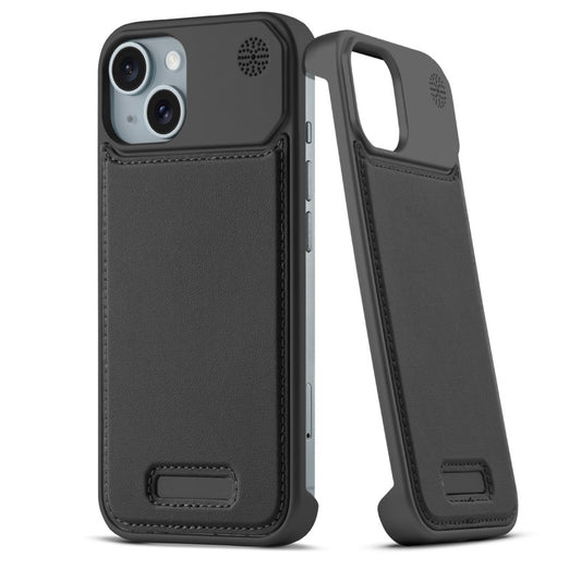 Elegant Designed Metallic Finish Leather Bracket Case For Apple iPhone 15